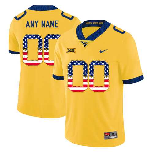 Men%27s West Virginia Mountaineers Customized Yellow USA Flag College Football Jersey